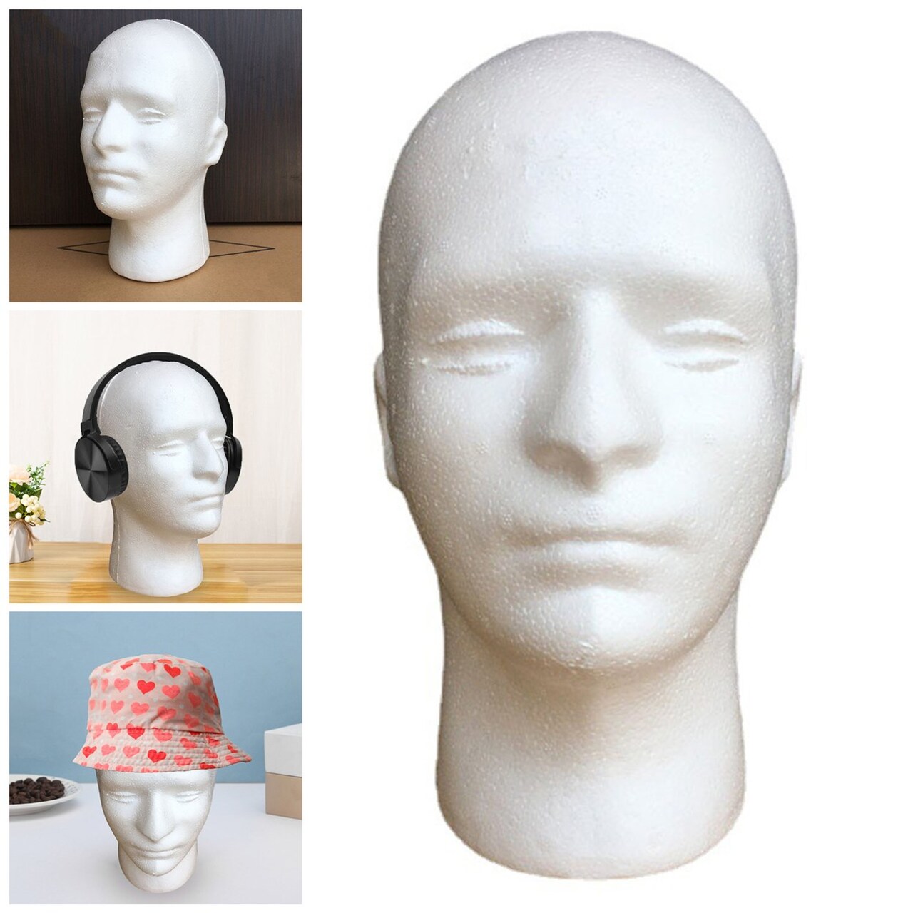 Foam Man Mannequin Head For Wigs Hats Scarf Lightweight Display Stand Diy Painting Salon Wig Holder